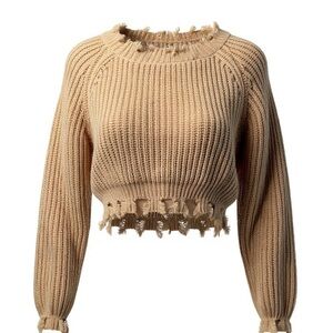 Tic Toc Size Small Tan Cropped Fray Hem Sweater Women’s. Preloved